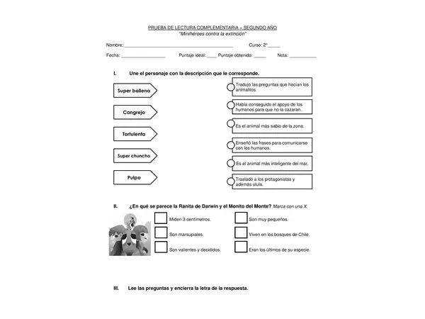 Prueba de lectura complementaria "Minihéroes contra la extinción"