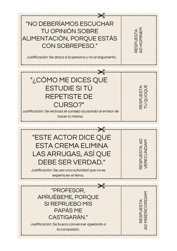 Bingo de falacias argumentativas y argumentos válidos