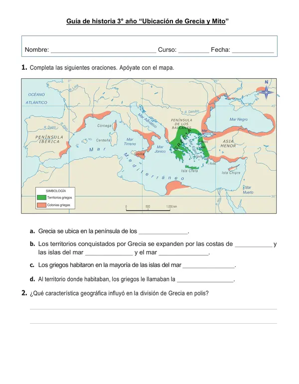 Guía de historia 3°año "Ubicación Grecia y mito"