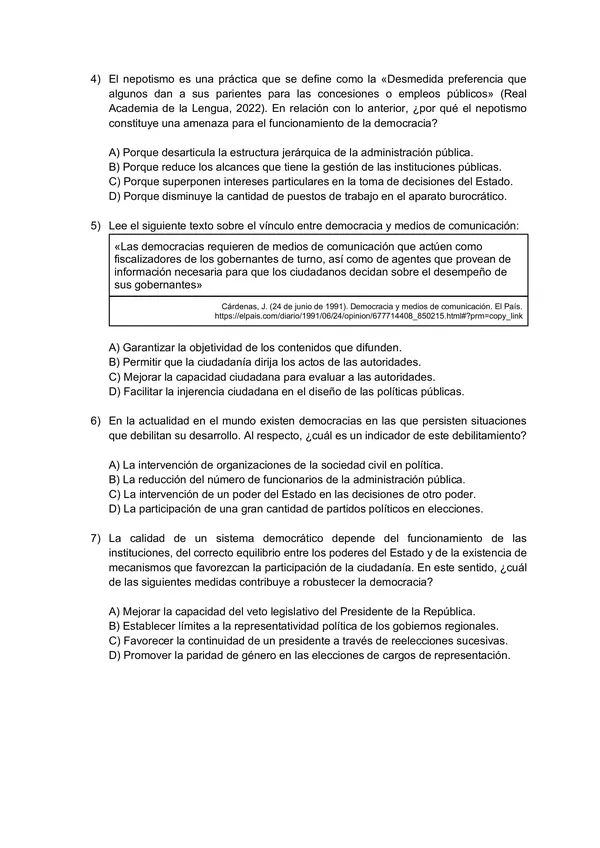 Prueba de diagnóstico: Ciudadanía 