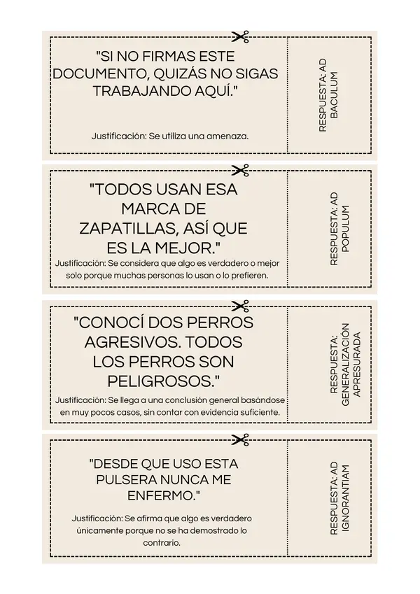 Bingo de falacias argumentativas y argumentos válidos