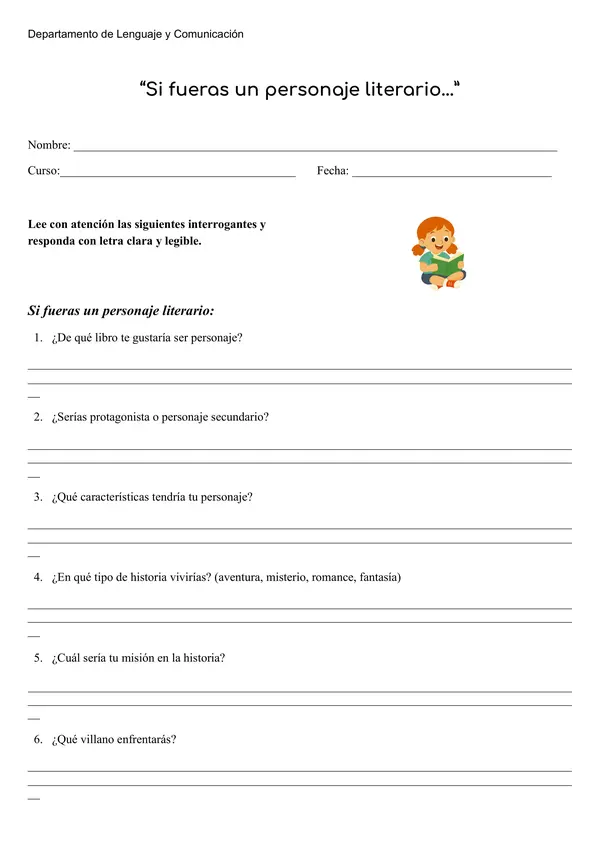 Si fueras un personaje literario - Actividad creativa día del libro