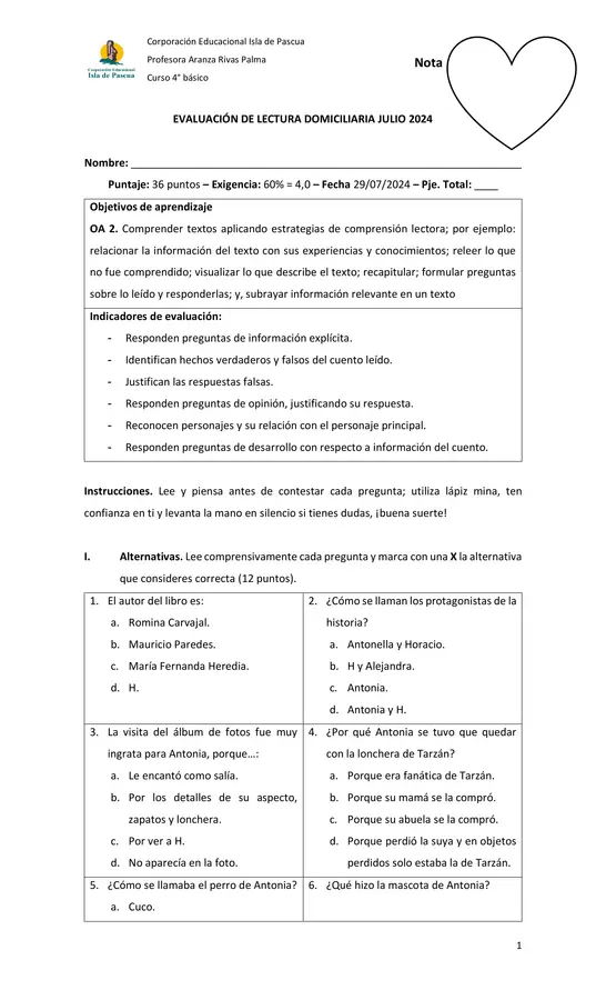 PRUEBA DE LECTURA AMIGO SE ESCRIBE CON H