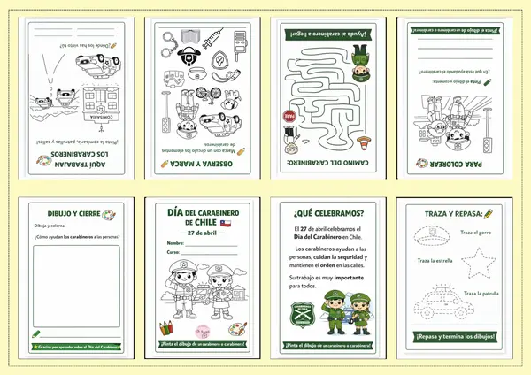 Mini libro de actividades: Día del Carabinero (para colorear y aprender)