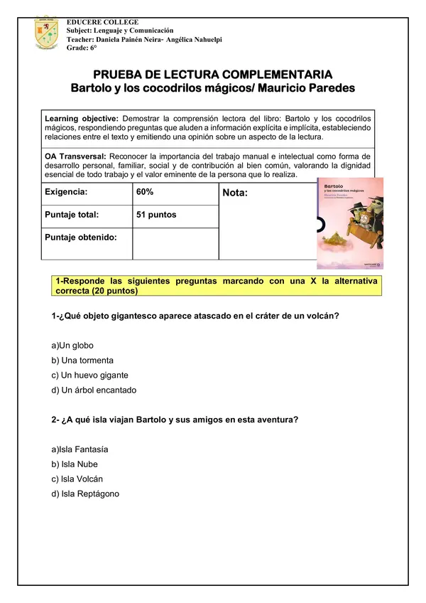 Evaluación Bartolo y los cocodrilos mágicos 
