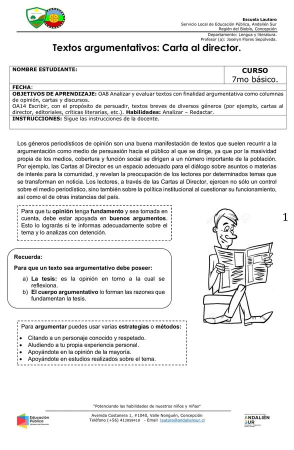 Textos argumentativos: Carta al director.