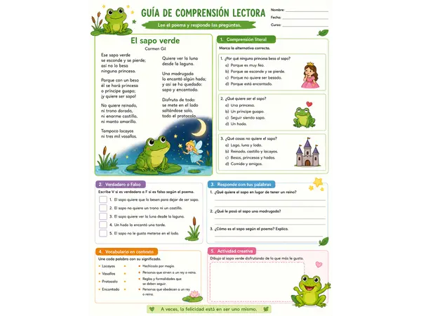 Guia de comprensión lectora "El sapo verde"