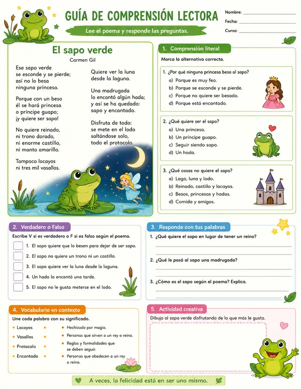 Guia de comprensión lectora "El sapo verde"