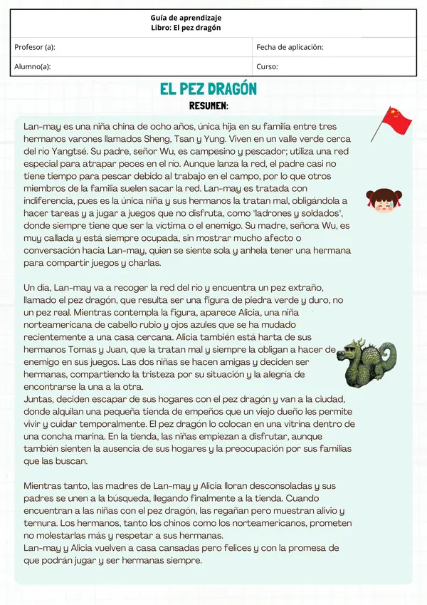 Guía de repaso para evaluación libro Pez dragón