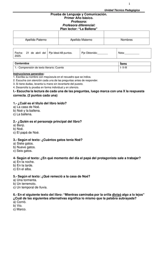 Prueba Plan lector La ballena
