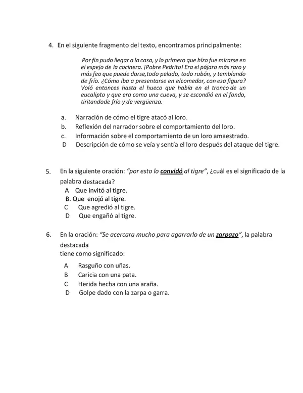 Prueba Lenguaje 4° Básico