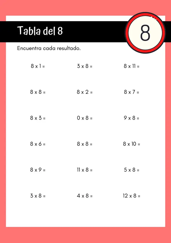 Ejercicios de tablas de multiplicar