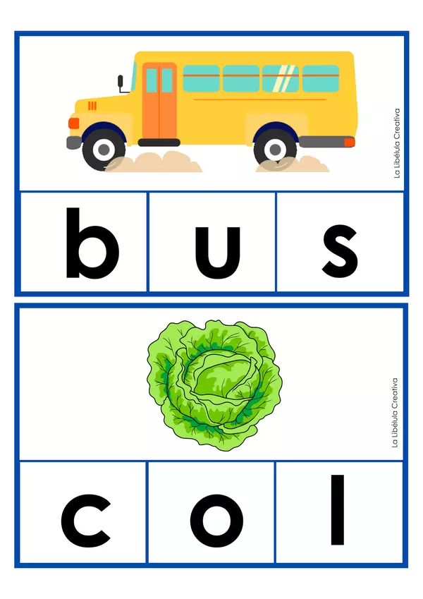 Tarjetas Ilustrativas Palabras 3 letras Color Gramática Vocabulario