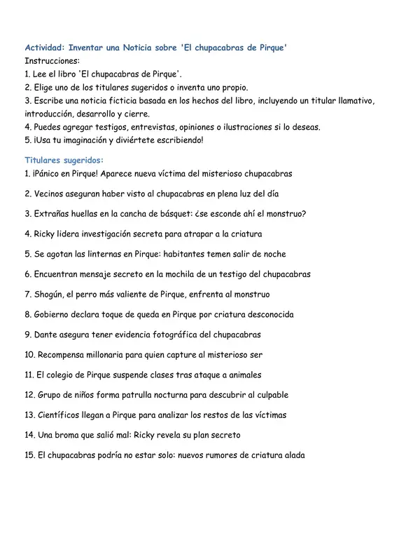 Escribir una noticia sobre “El chupacabras de Pirque”
