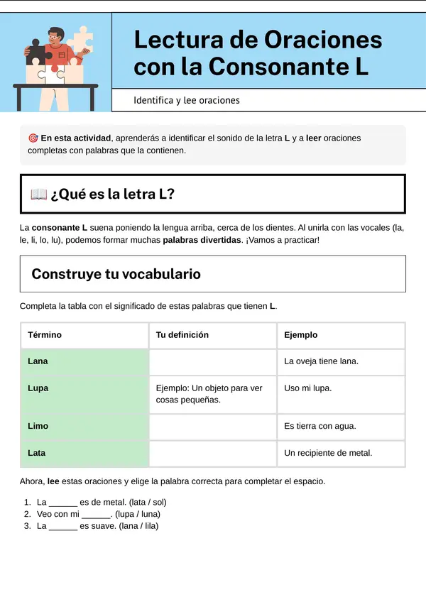 Leo y contesto palabras con la letra L