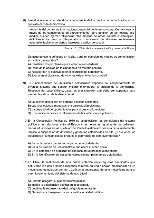 Prueba de diagnóstico: Ciudadanía 