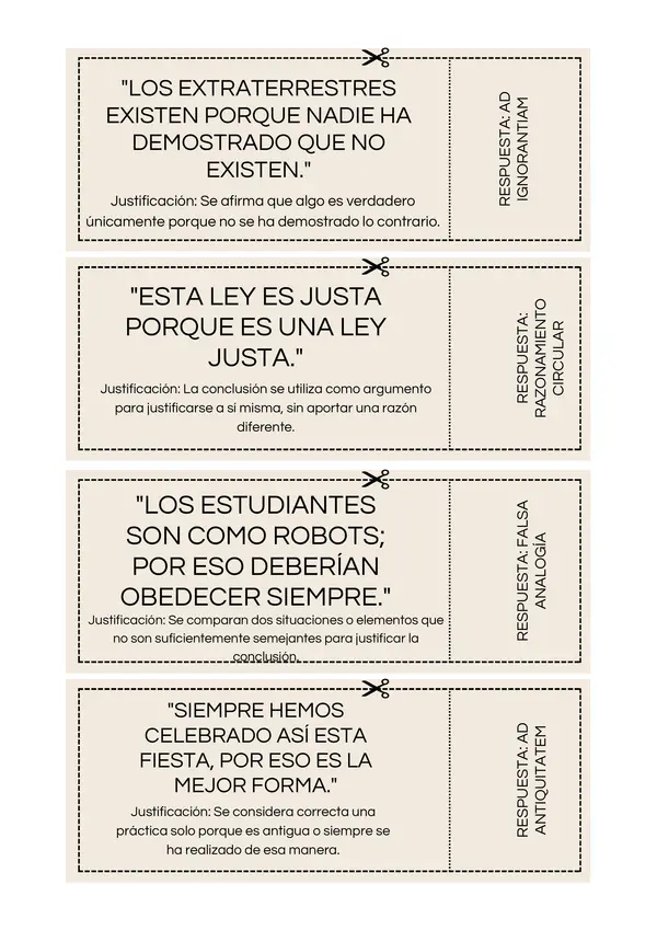 Bingo de falacias argumentativas y argumentos válidos