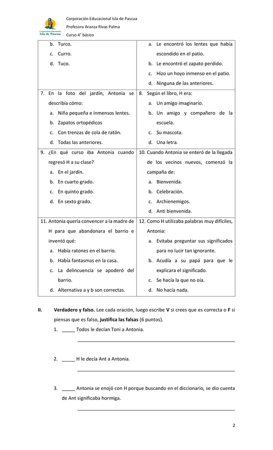 PRUEBA DE LECTURA AMIGO SE ESCRIBE CON H