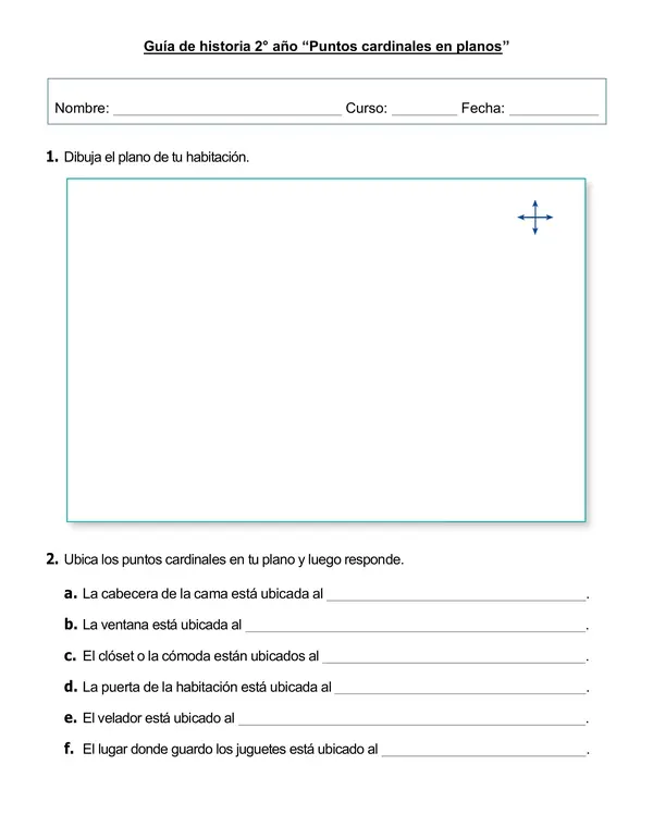Guía de historia 2° año "Puntos cardinales en planos"