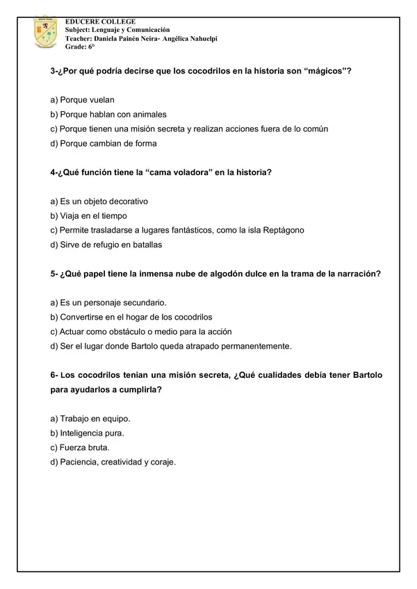 Evaluación Bartolo y los cocodrilos mágicos 