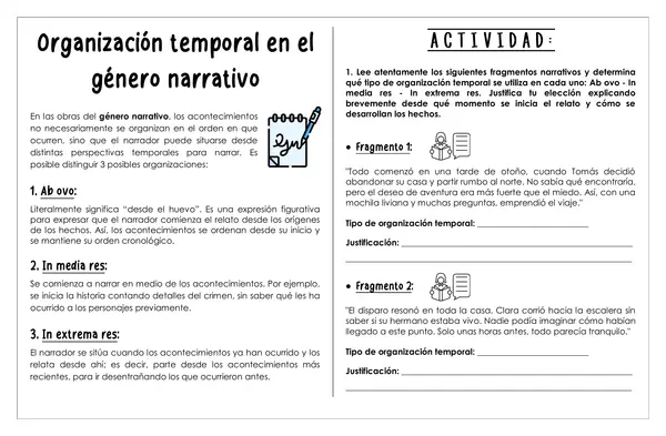 Guía de trabajo - Organización temporal en el género narrativo