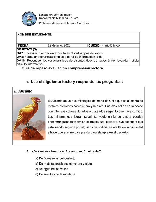 Guia compresión lectora tipo de textos
