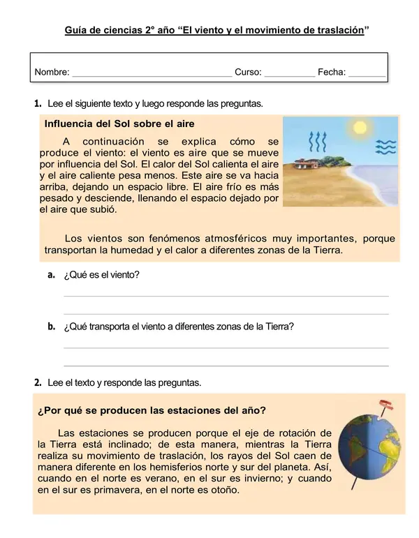 Guía de ciencias "El viento y el movimiento de traslación"