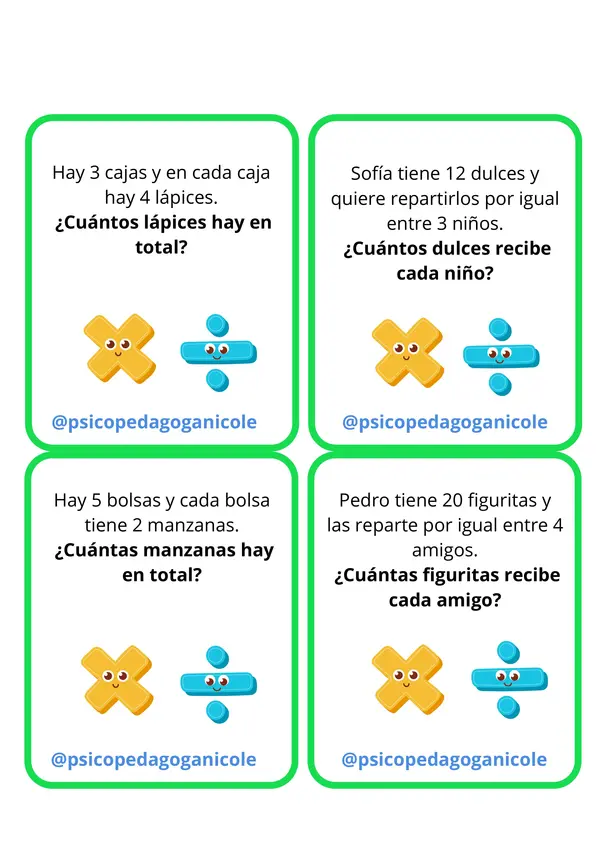 Identifica la operatoria: Multiplicación o división