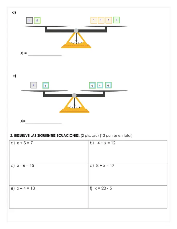 Prueba Matemática - Ecuaciones de primer grado