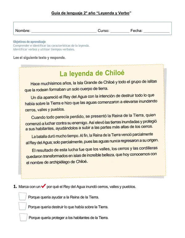 Guía de lenguaje 2°año "Leyenda y verbo"