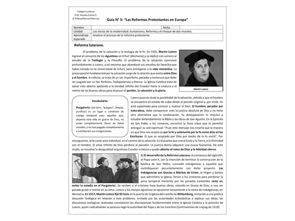 Guía N° 5: “Las Reformas Protestantes en Europa”