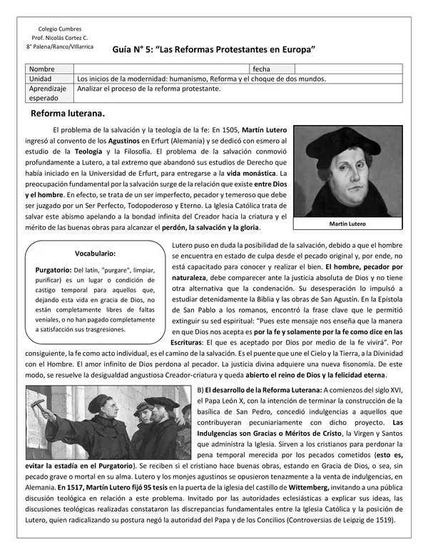 Guía N° 5: “Las Reformas Protestantes en Europa”