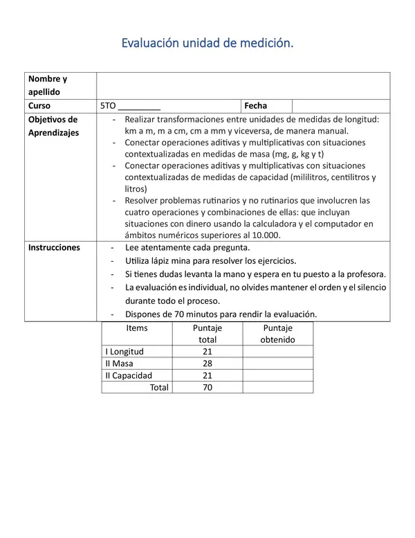 Evaluación de unidades de medida
