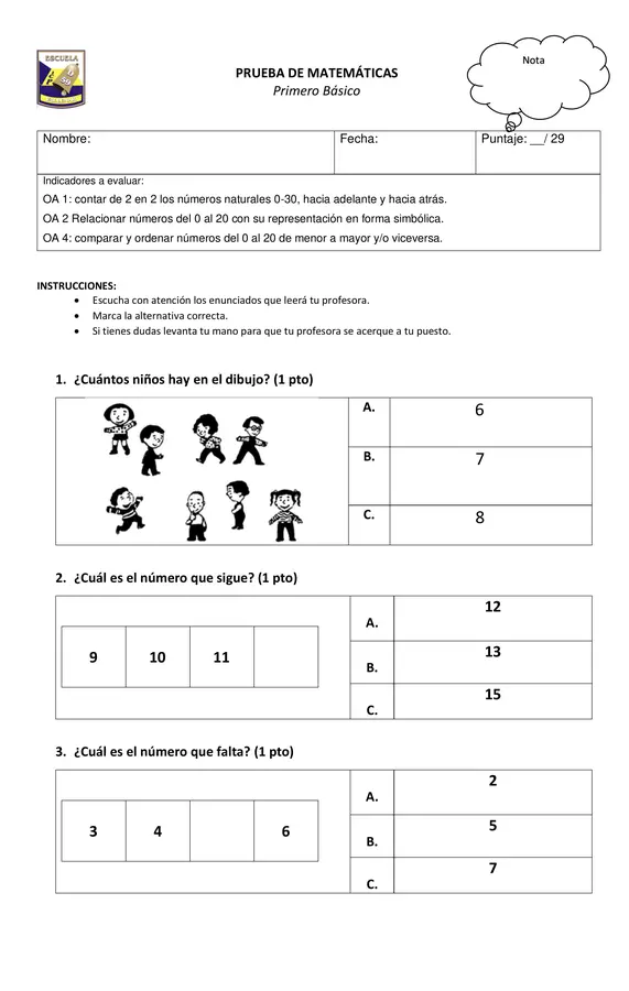 Evaluación matemáticas