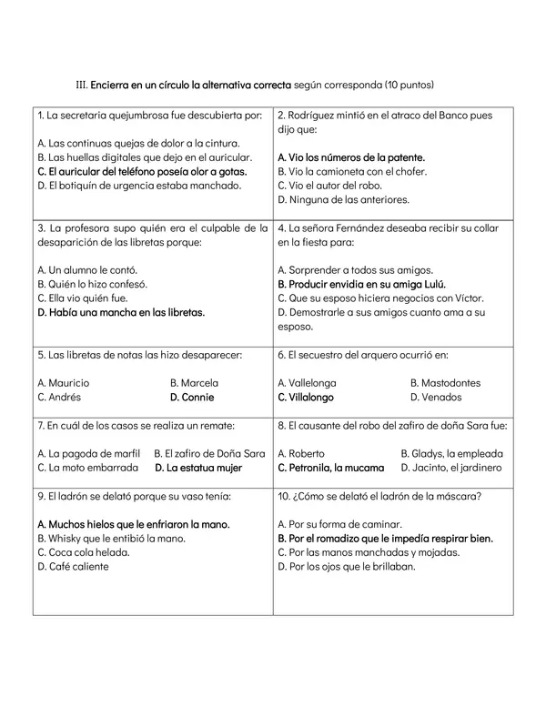 Evaluación libro "Trece casos misteriosos" - Ana María Güiraldes y Jacqueline Balcells