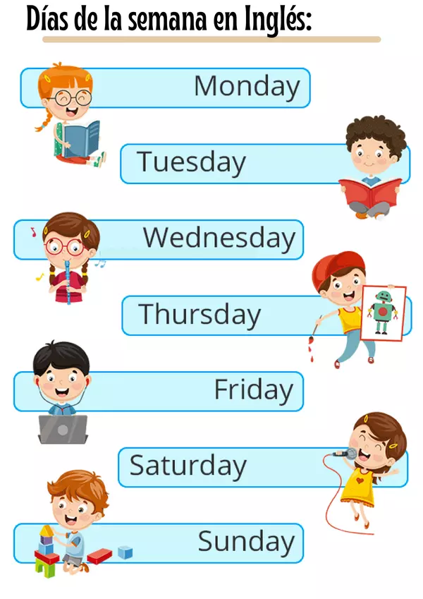 Fichas para aprender los días de la semana en inglés.