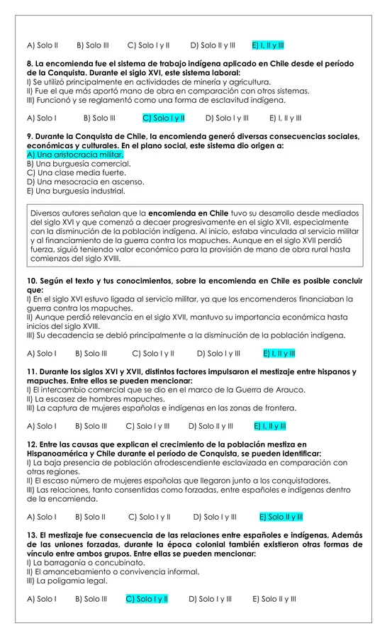 Prueba Historia - Pueblos hispanos e indígenas fusión cultural y mestizaje
