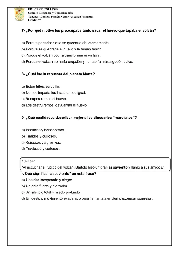 Evaluación Bartolo y los cocodrilos mágicos 