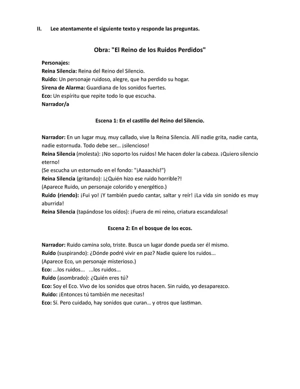Evaluación de comprensión lectora y análisis del texto dramático 