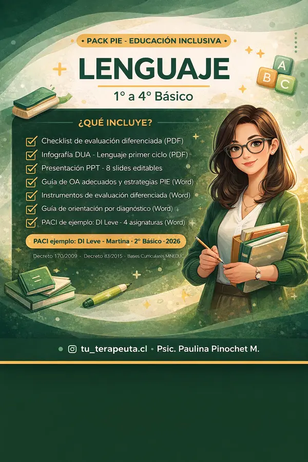 Pack Adecuaciones Curriculares PIE — Lenguaje 1° a 4° Básico