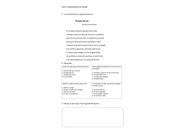 LEER Y COMPRENDER UN POEMA 