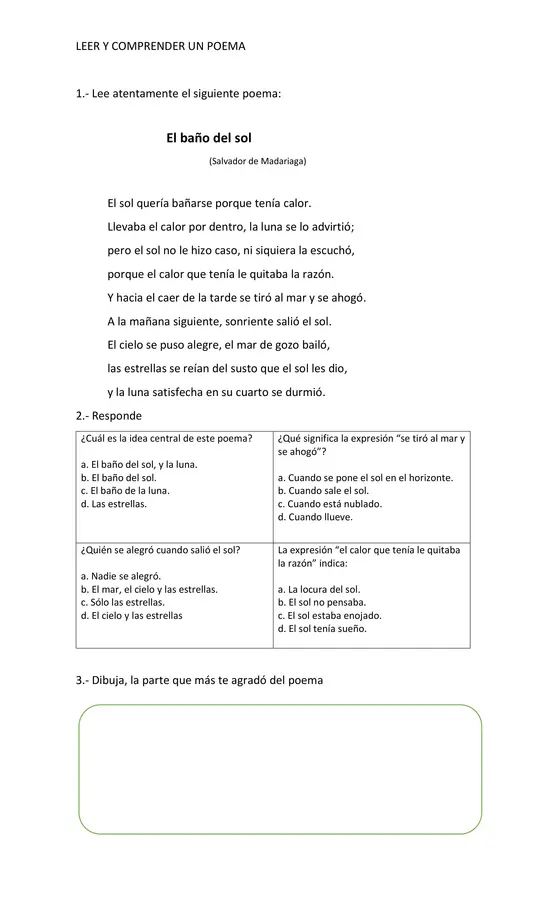 LEER Y COMPRENDER UN POEMA 