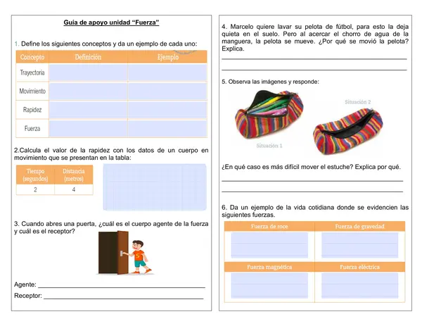 Guía de trabajo  ciencias "Fuerza" 4° básico
