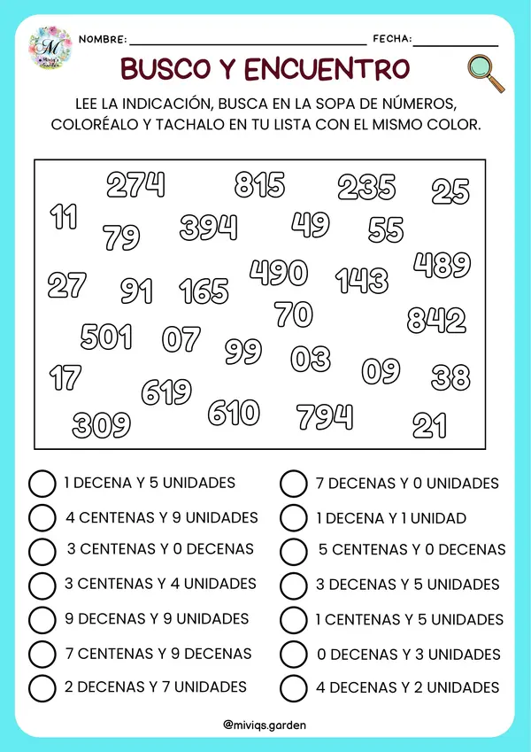 Detective de Números (Valor posicional 3 y 4 cifras)