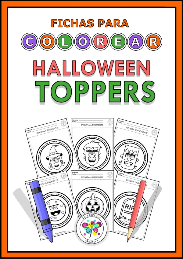 Insignias Toppers  Halloween Octubre Colorear Decorar NO PREP