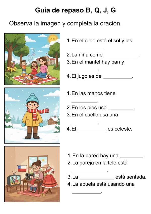 Guía escritura B, Q, J, G