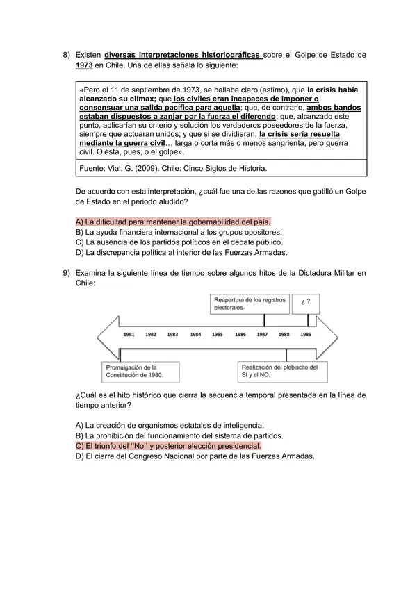 Prueba 2do medio HISTORIA Unidad III: Guerra Fría, Chile 1958-1970 y Dictadura en Chile (1973-1990)