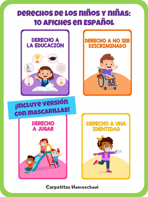 Derechos de los niños y niñas | Afiches para el Aula | Español e Inglés y versión con mascarillas