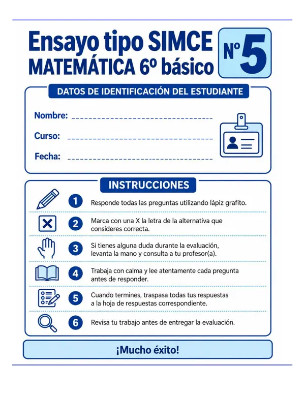 ENSAYO SIMCE 5 MATEMÁTICA 6°