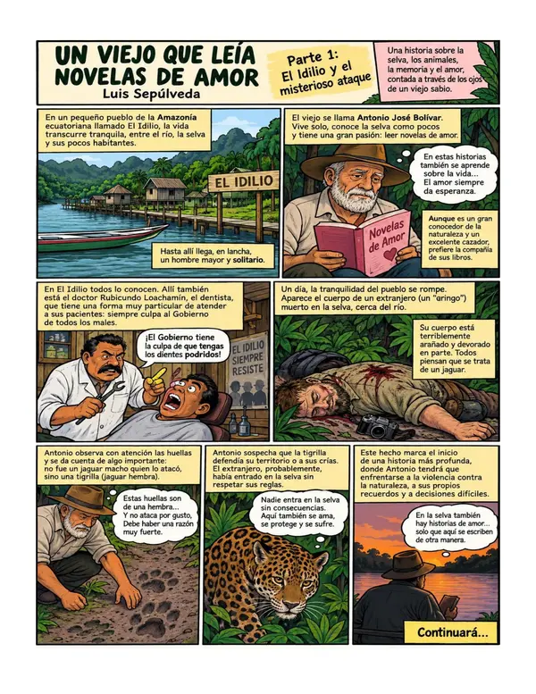 RESUMEN TIPO COMIC LIBRO UN VIEJO QUE LEÍA NOVELAS DE AMOR